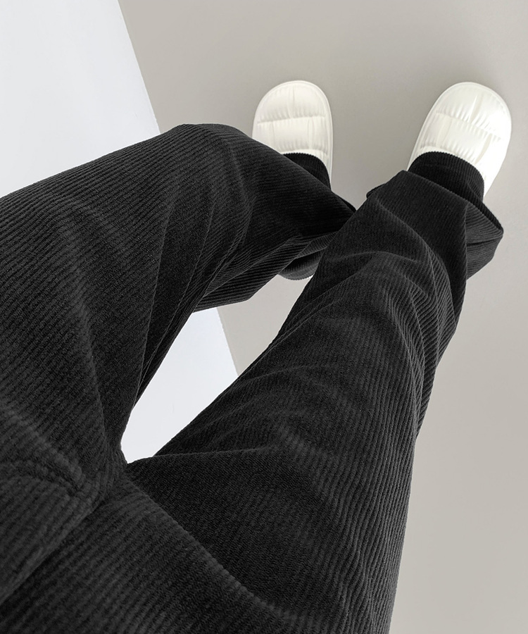 2XL골덴 코듀로이 벨로아 융털기모 롱와이드 팬츠 블랙