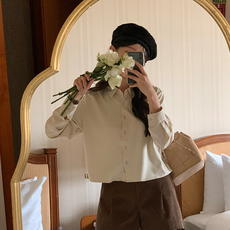 リンクルフリークロップドブラウス Light Beige