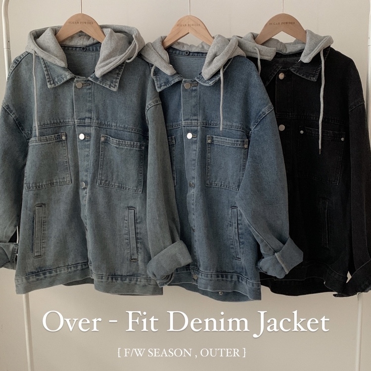 대디 오버핏 남녀공용 빅사이즈 후드 데님 청자켓 3color