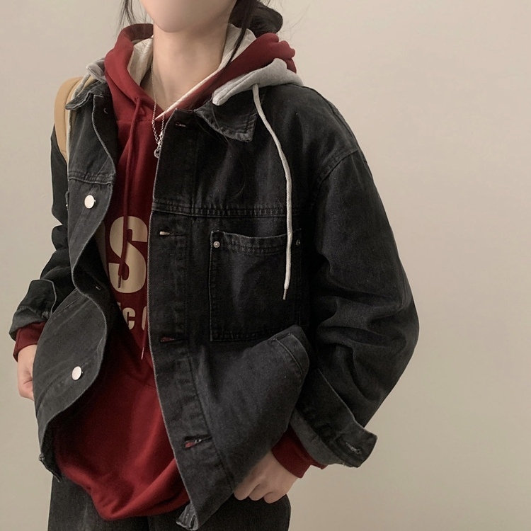 대디 오버핏 남녀공용 빅사이즈 후드 데님 청자켓 3color 흑청