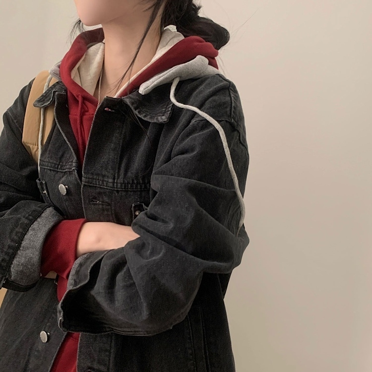 대디 오버핏 남녀공용 빅사이즈 후드 데님 청자켓 3color 흑청