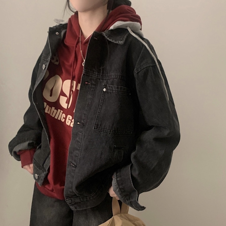 대디 오버핏 남녀공용 빅사이즈 후드 데님 청자켓 3color 흑청