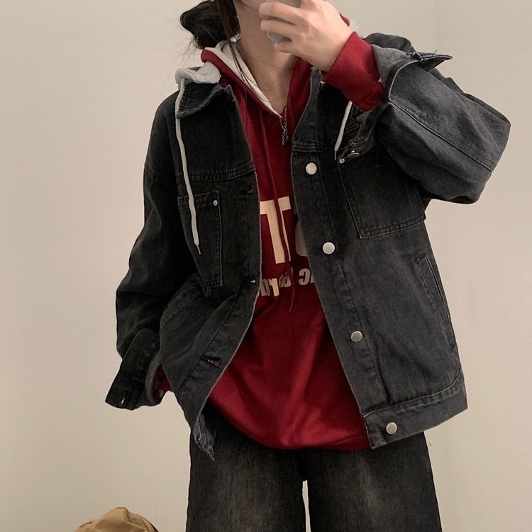 대디 오버핏 남녀공용 빅사이즈 후드 데님 청자켓 3color 흑청