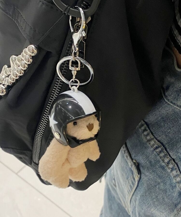 ヘルメットベアのぬいぐるみキーリングキーホルダー ブラック