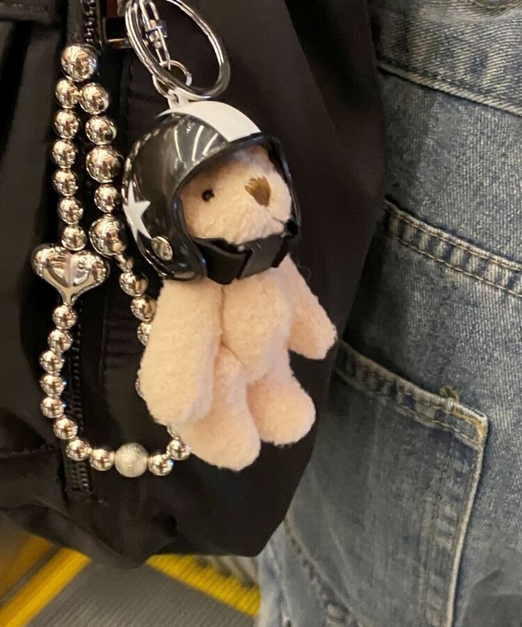 ヘルメットベアのぬいぐるみキーリングキーホルダー ブラック