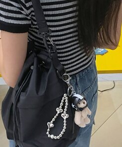 ファッション雑貨 ヘルメットベアのぬいぐるみキーリングキーホルダー ブラック