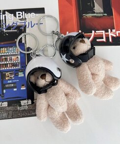 ファッション雑貨 ヘルメットベアのぬいぐるみキーリングキーホルダー