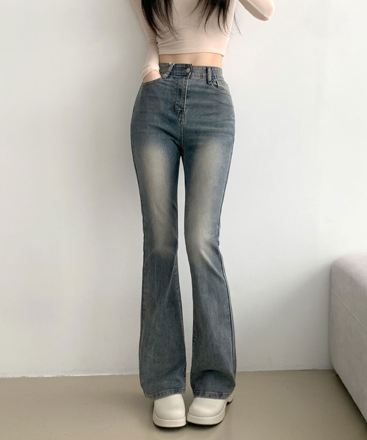 디서 히든밴딩 워싱 Y2K 부츠컷 데님팬츠 그레이쉬중청