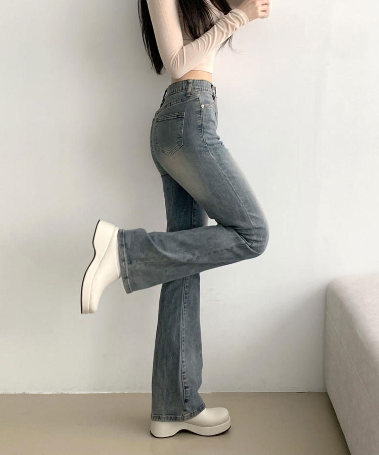 디서 히든밴딩 워싱 Y2K 부츠컷 데님팬츠 그레이쉬중청