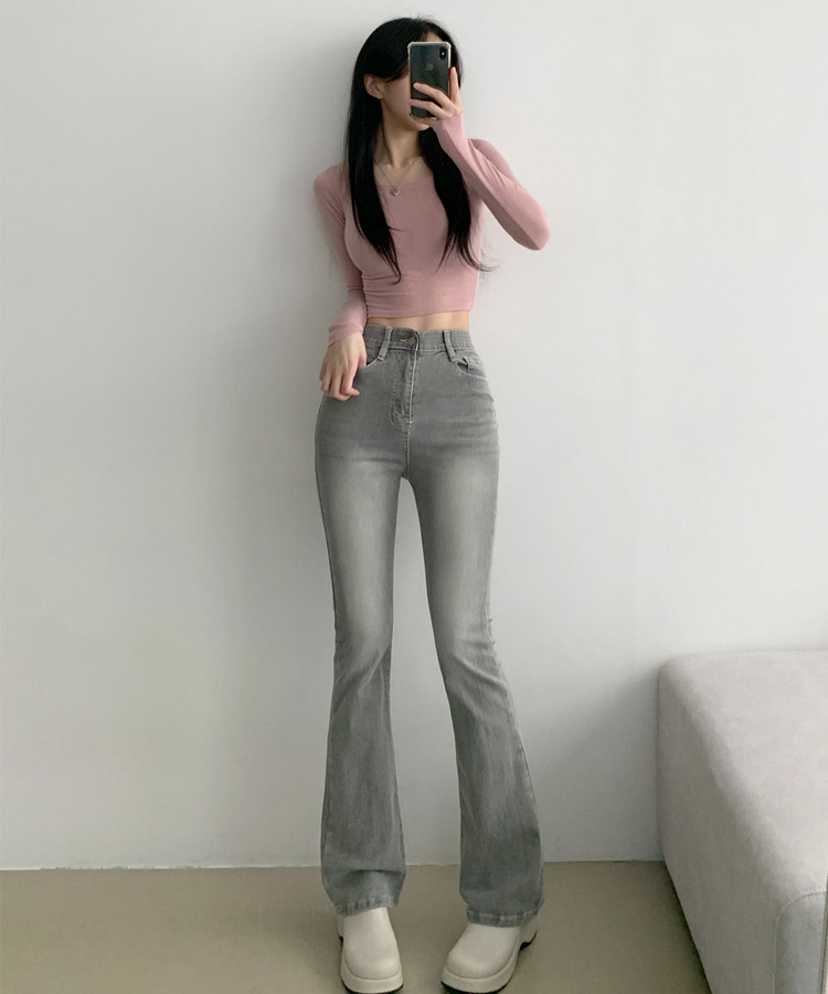 디서 히든밴딩 워싱 Y2K 부츠컷 데님팬츠 그레이