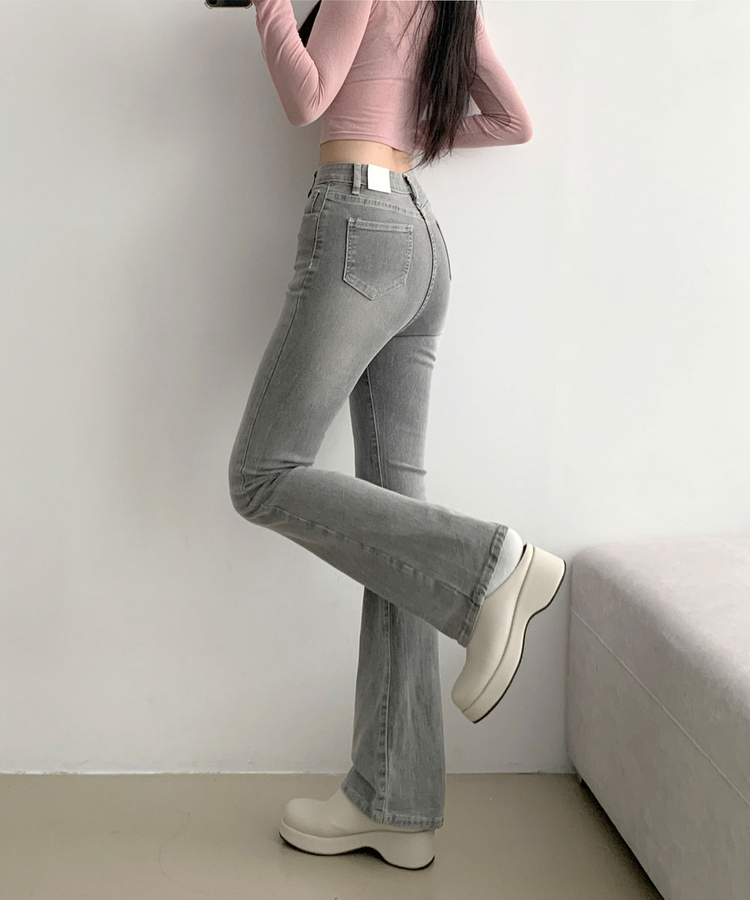 디서 히든밴딩 워싱 Y2K 부츠컷 데님팬츠 그레이