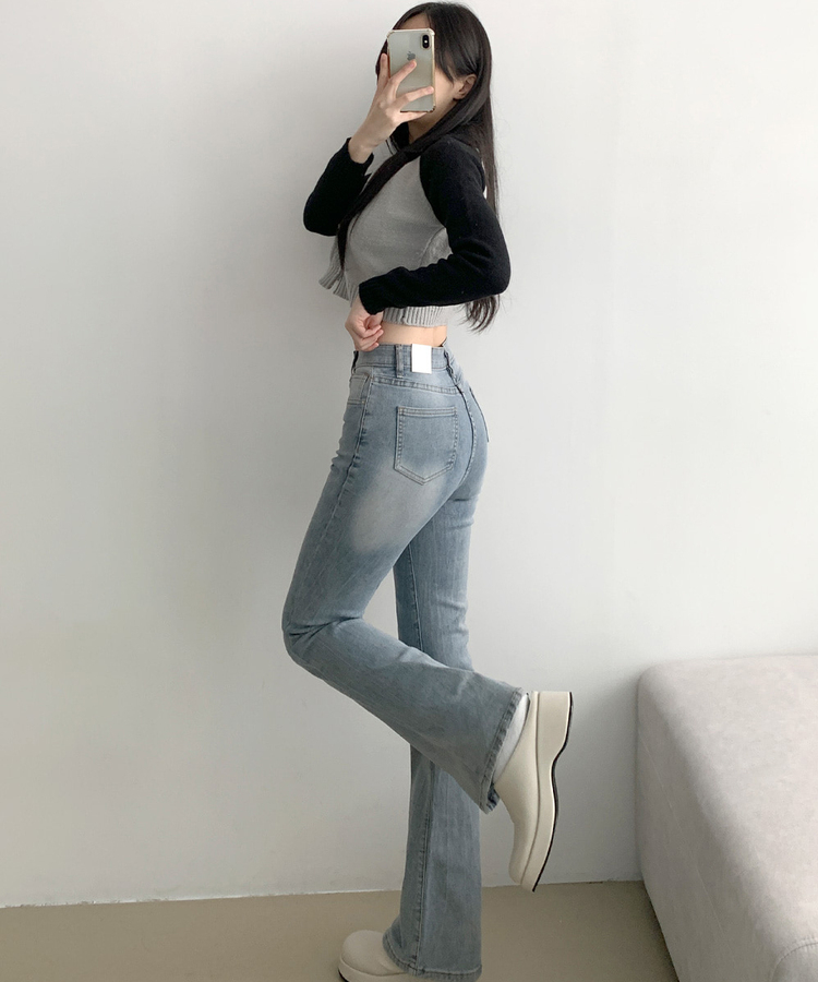 디서 히든밴딩 워싱 Y2K 부츠컷 데님팬츠 연청