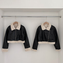 푸그니 크롭 밍크퍼 레더 라이더 무스탕 자켓