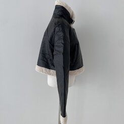 푸그니 크롭 밍크퍼 레더 라이더 무스탕 자켓