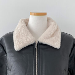 푸그니 크롭 밍크퍼 레더 라이더 무스탕 자켓