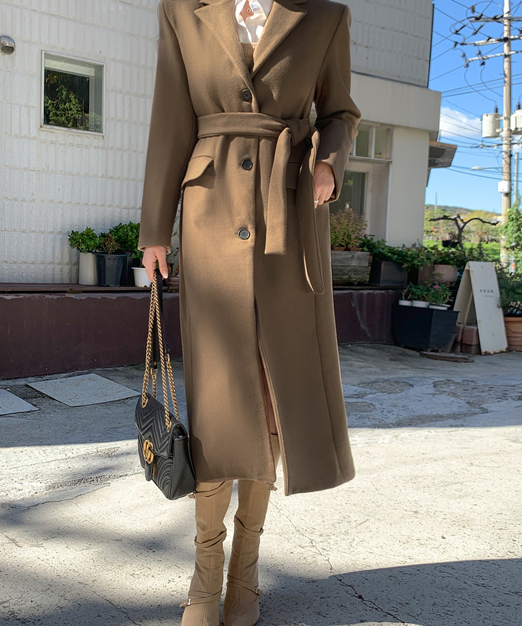 SJP7593 ウールベルテッドロングコート(ウール50%) コート - Seconde secon 