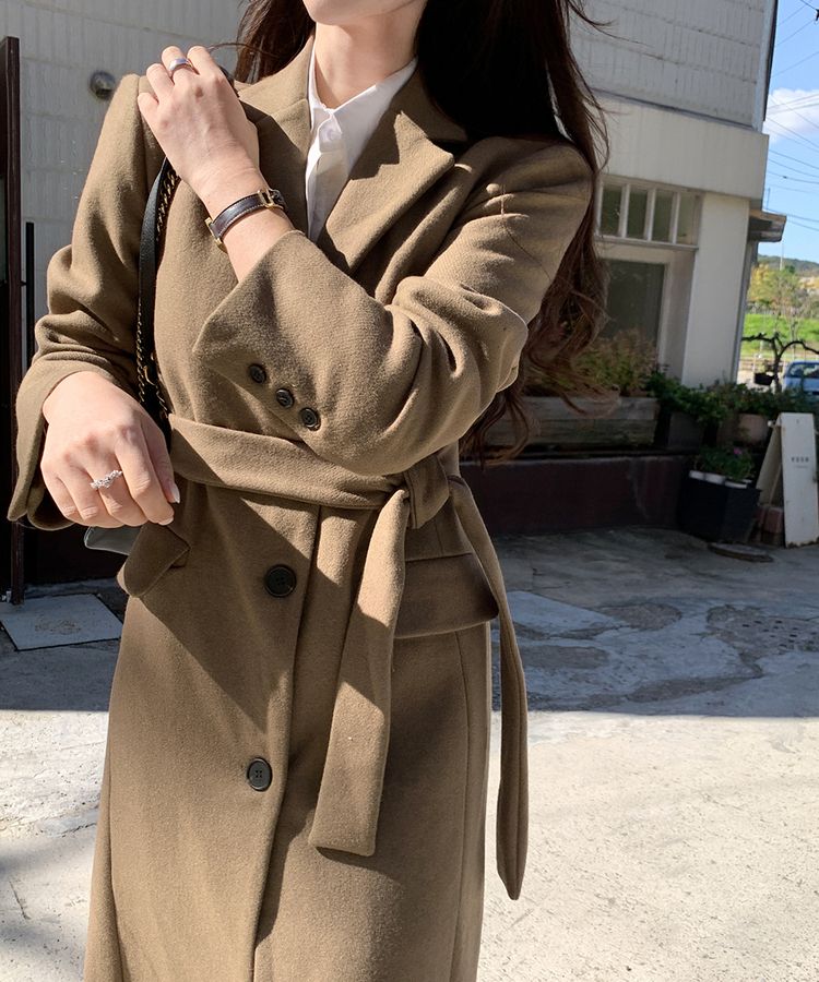 エストネーション　ベルテッドウールコート ウールベルテッドロングコート(ウール50%)｜コート｜韓国