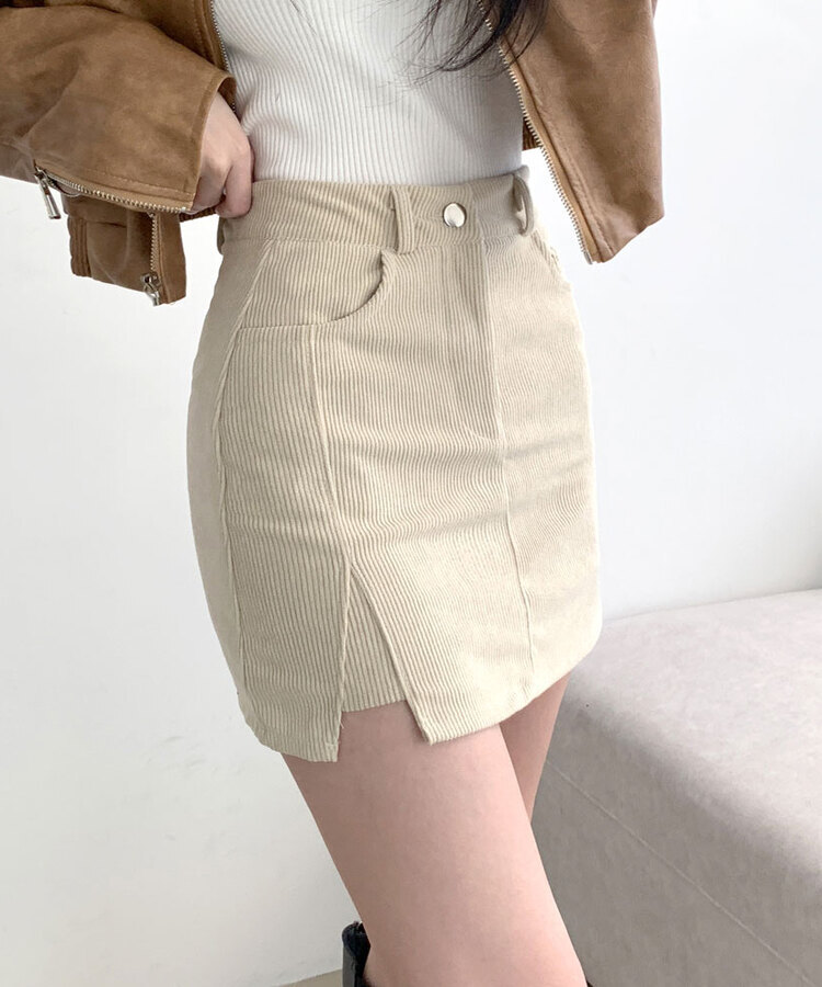 소나 밑트임 코듀로이 미니 스커트