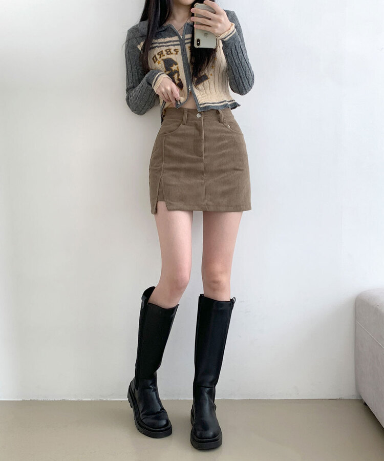 소나 밑트임 코듀로이 미니 스커트