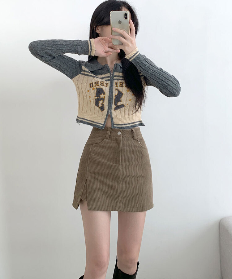 소나 밑트임 코듀로이 미니 스커트