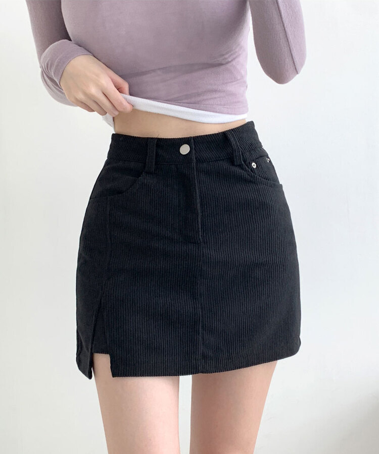 소나 밑트임 코듀로이 미니 스커트