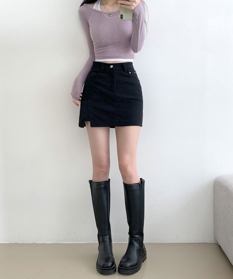 소나 밑트임 코듀로이 미니 스커트