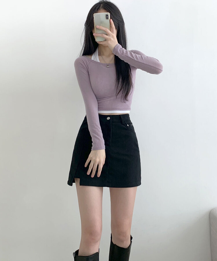 소나 밑트임 코듀로이 미니 스커트