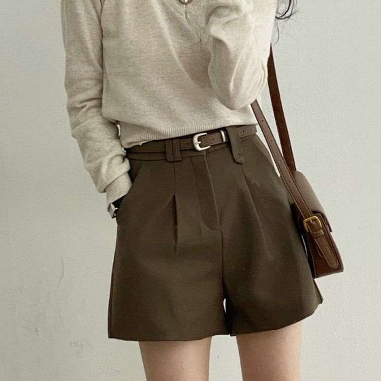 SET】ピンタックスラックスショートパンツ ベルト｜ショートパンツ