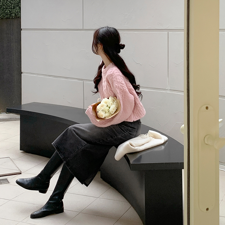 【新品】unfil ハイツイストコットンケーブルニットラップスカート　S 新品】unfil ハイツイストコットンケーブルニットラップスカート