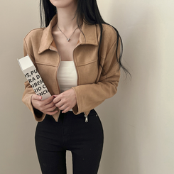 ショルダーパッドスエードクロップジップアップジャケット ベージュ