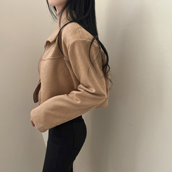 ショルダーパッドスエードクロップジップアップジャケット ベージュ