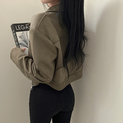 ショルダーパッドスエードクロップジップアップジャケット カーキ