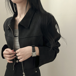 ショルダーパッドスエードクロップジップアップジャケット ブラック