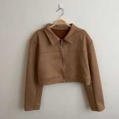 ショルダーパッドスエードクロップジップアップジャケット