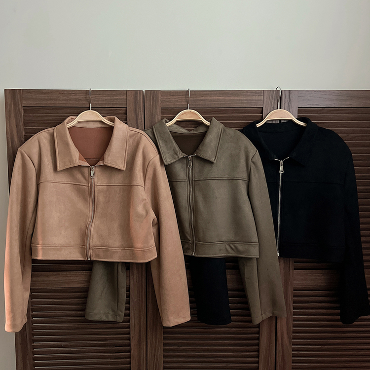 ショルダーパッドスエードクロップジップアップジャケット