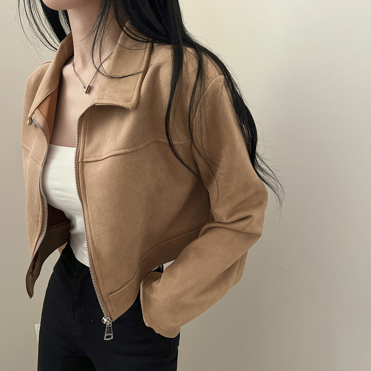 ショルダーパッドスエードクロップジップアップジャケット ベージュ