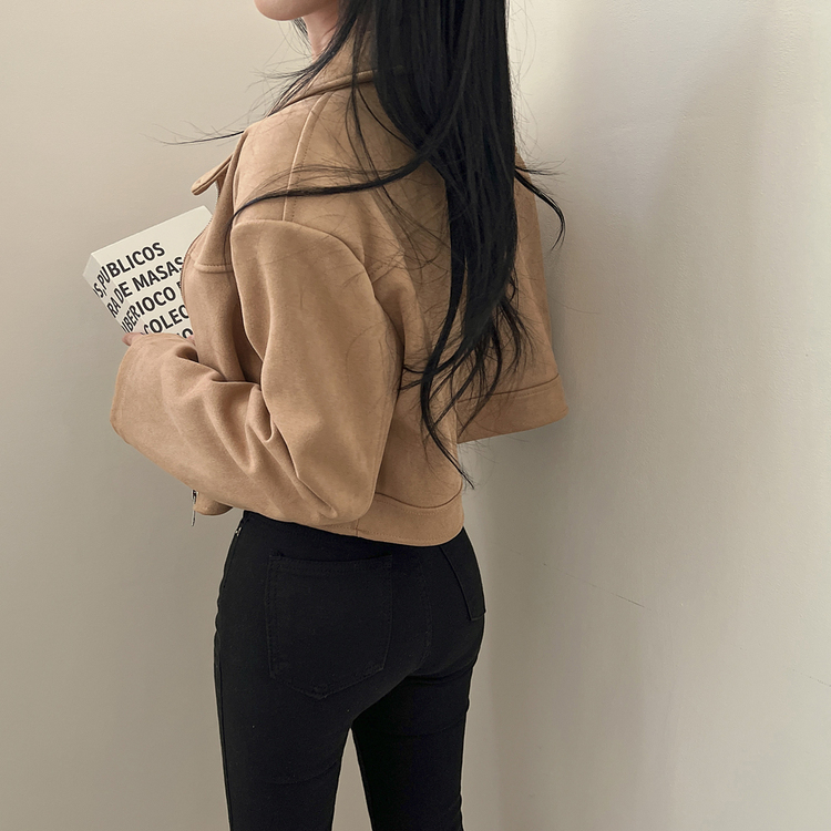 ショルダーパッドスエードクロップジップアップジャケット ベージュ