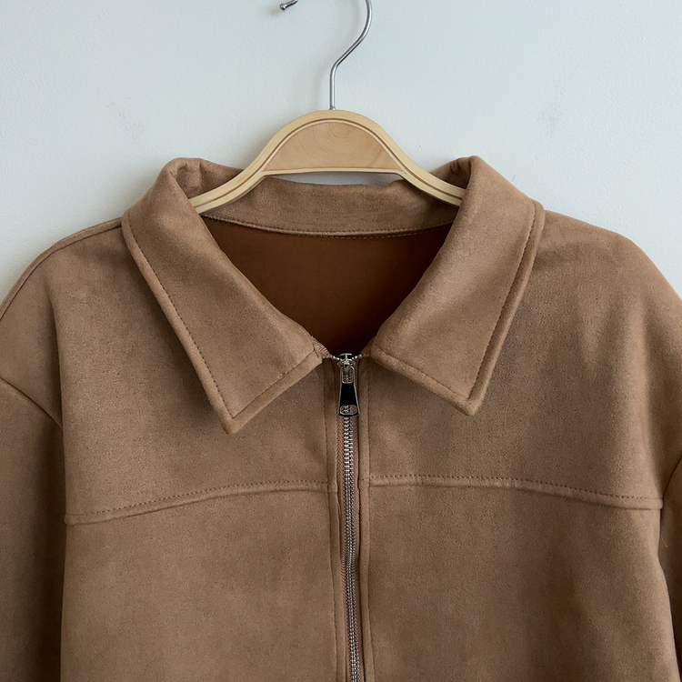 ショルダーパッドスエードクロップジップアップジャケット