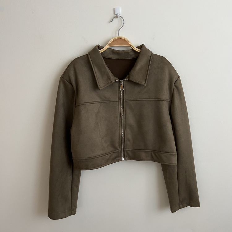 ショルダーパッドスエードクロップジップアップジャケット
