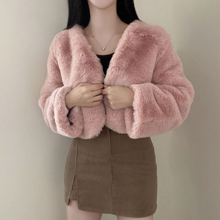 クロップフェイクファーショートジャケットコート5色｜ジャケット