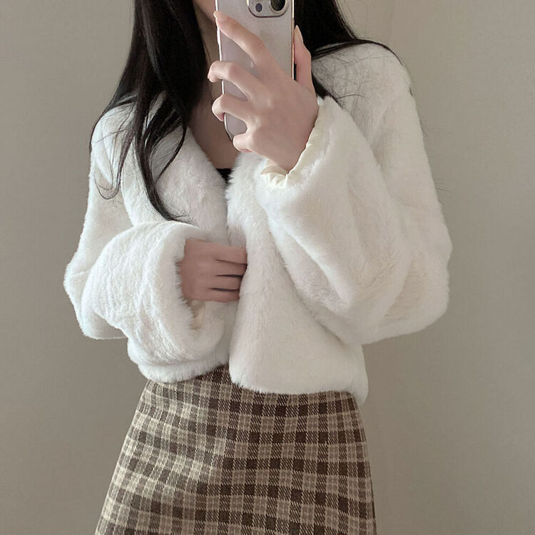 クロップフェイクファーショートジャケットコート5色