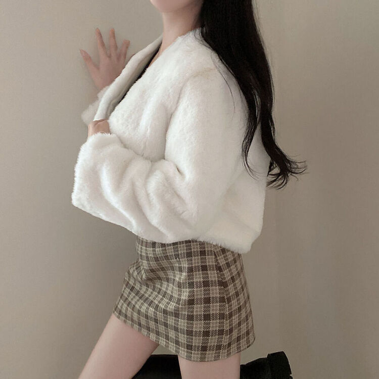 未使用級/クロップド 近年デザイン グラマミンク 軽量 毛皮 ショートコート クロップフェイクファーショートジャケットコート5色