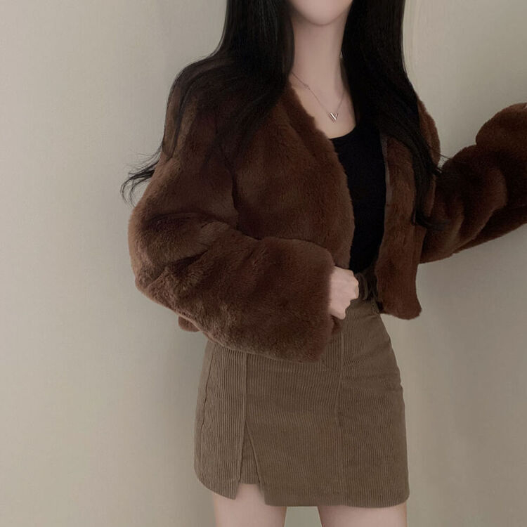 未使用級/クロップド 近年デザイン グラマミンク 軽量 毛皮 ショートコート クロップフェイクファーショートジャケットコート5色