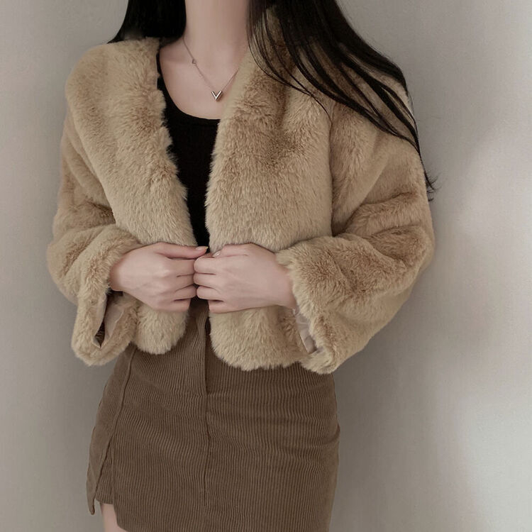 クロップフェイクファーショートジャケットコート5色｜ジャケット