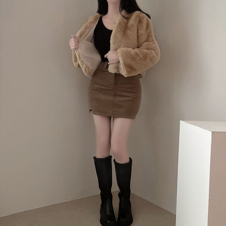 未使用級/クロップド 近年デザイン グラマミンク 軽量 毛皮 ショートコート クロップフェイクファーショートジャケットコート5色