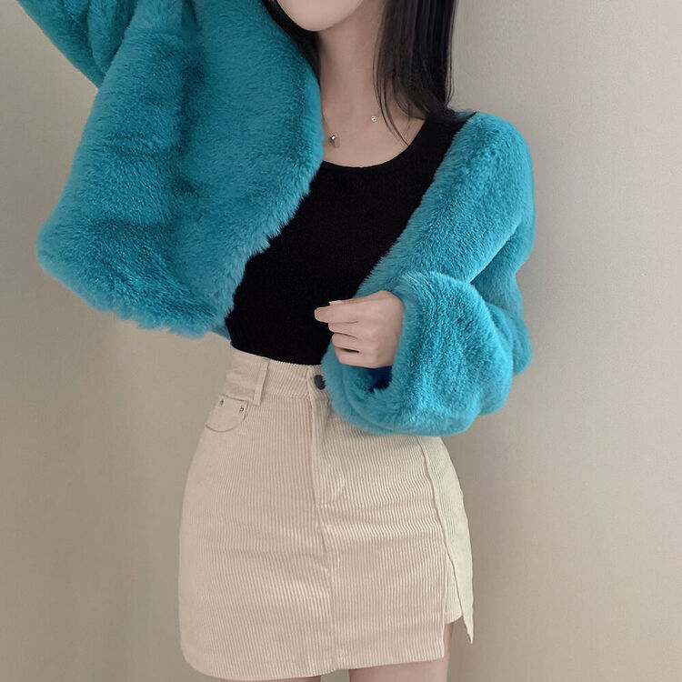 未使用級/クロップド 近年デザイン グラマミンク 軽量 毛皮 ショートコート クロップフェイクファーショートジャケットコート5色