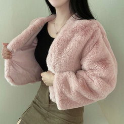 クロップフェイクファーショートジャケットコート5色｜ジャケット