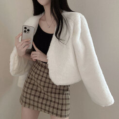 クロップフェイクファーショートジャケットコート5色