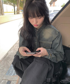 クロップダブルジップアップウォッシングデニムジャケット ブルー