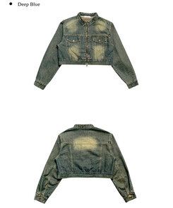 クロップダブルジップアップウォッシングデニムジャケット